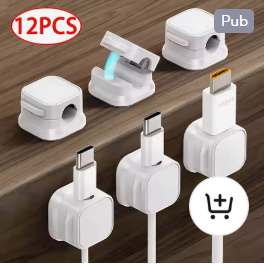 Clips Câbles Magnétiques x12 - Organisateur de Bureau