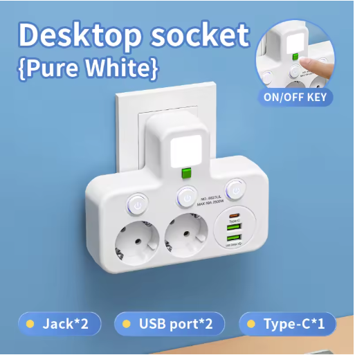 Multiprise Murale Compacte 2 Prises + USB-C Charge Rapide