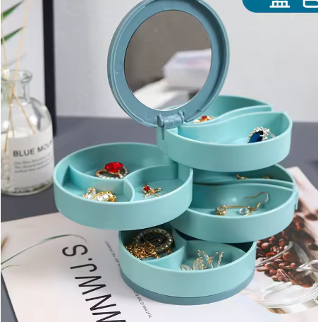 Boîte à Bijoux Rotative Multicouche avec Miroir
