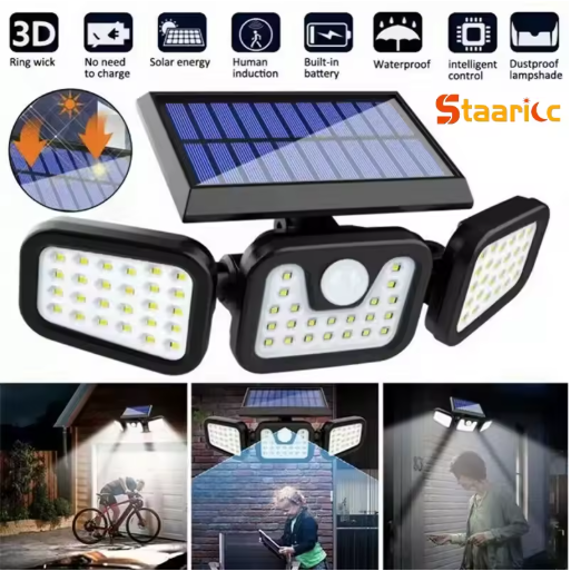 Lampe Solaire Extérieure LED 3 Têtes Détecteur de Mouvement