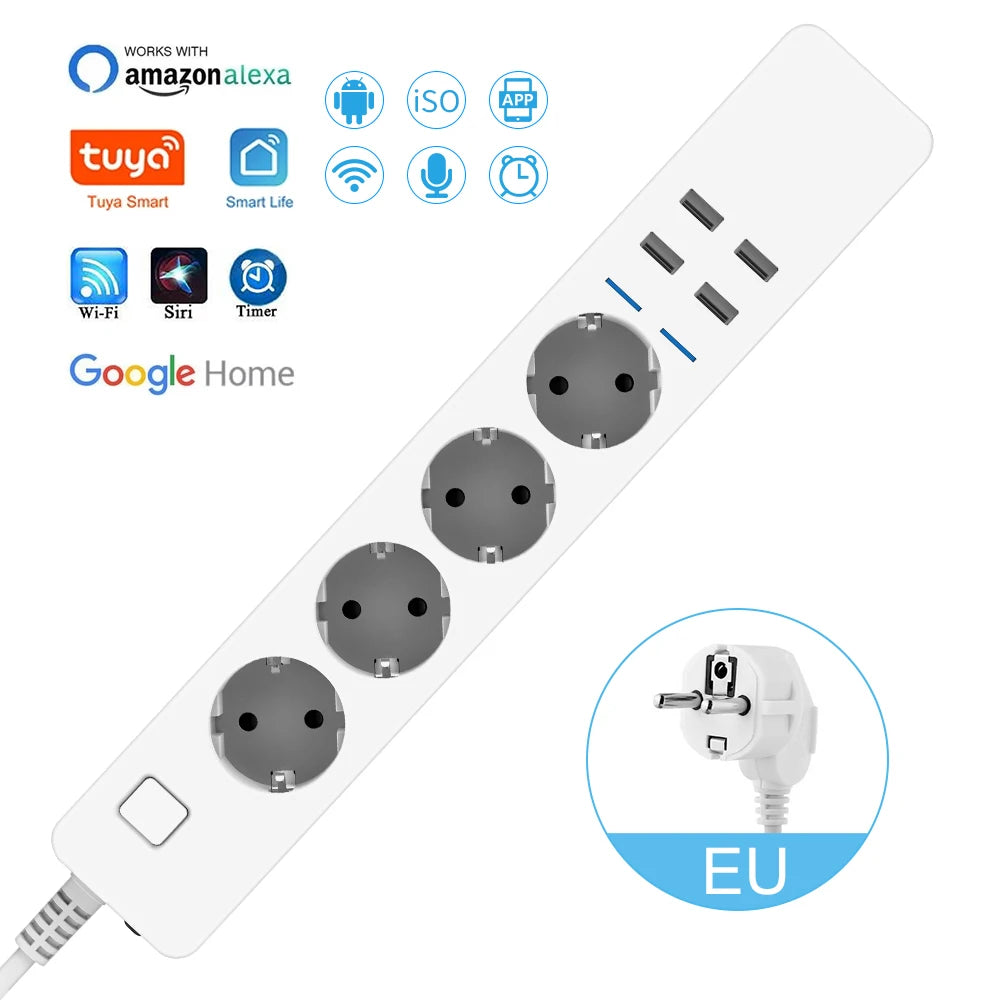 Multiprise connectée WiFi 4 prises + 4 USB - Programmable, compatible Alexa et Google Home