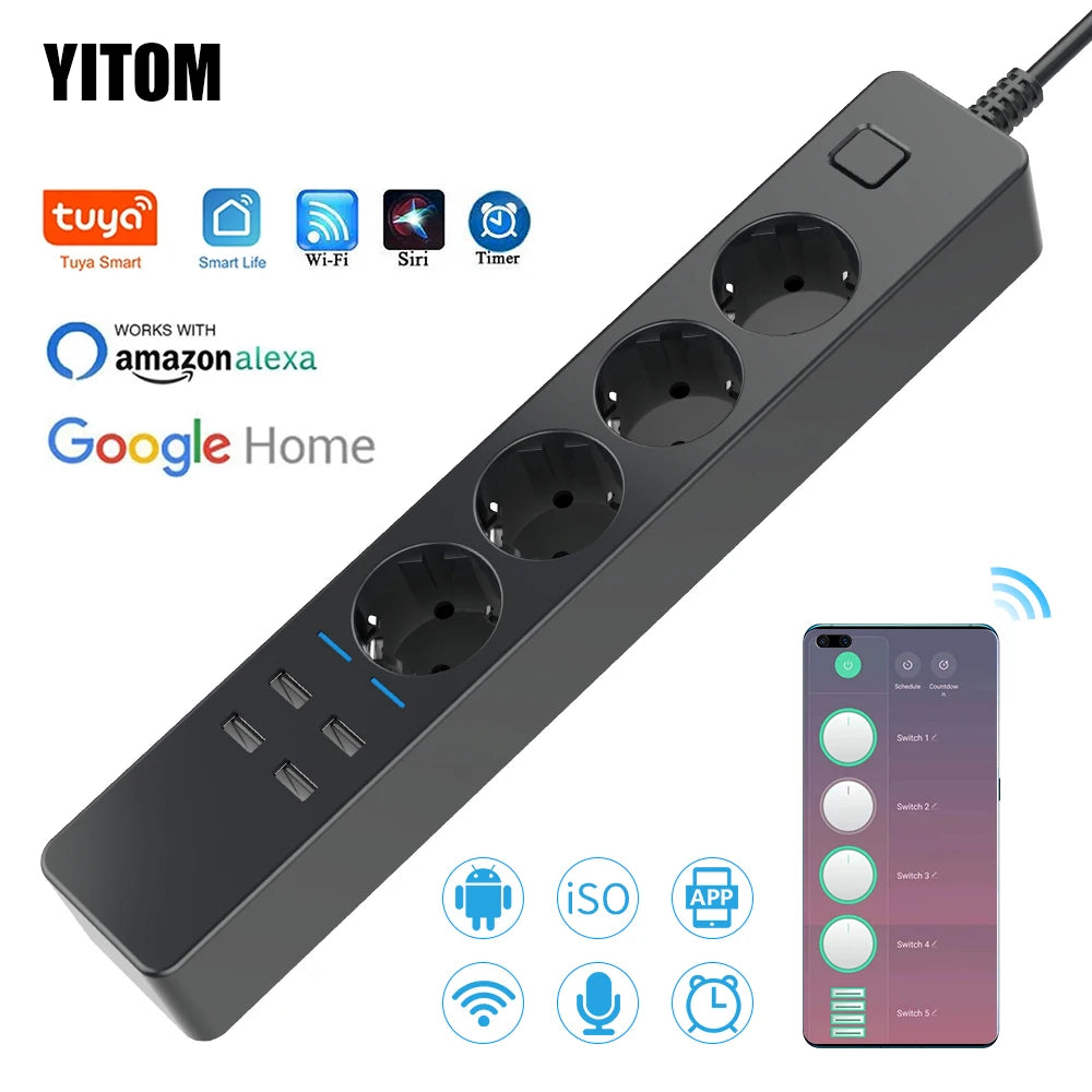 Multiprise connectée WiFi 4 prises + 4 USB - Programmable, compatible Alexa et Google Home