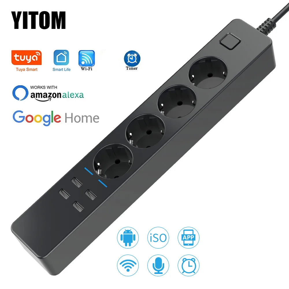 Multiprise connectée WiFi 4 prises + 4 USB - Programmable, compatible Alexa et Google Home