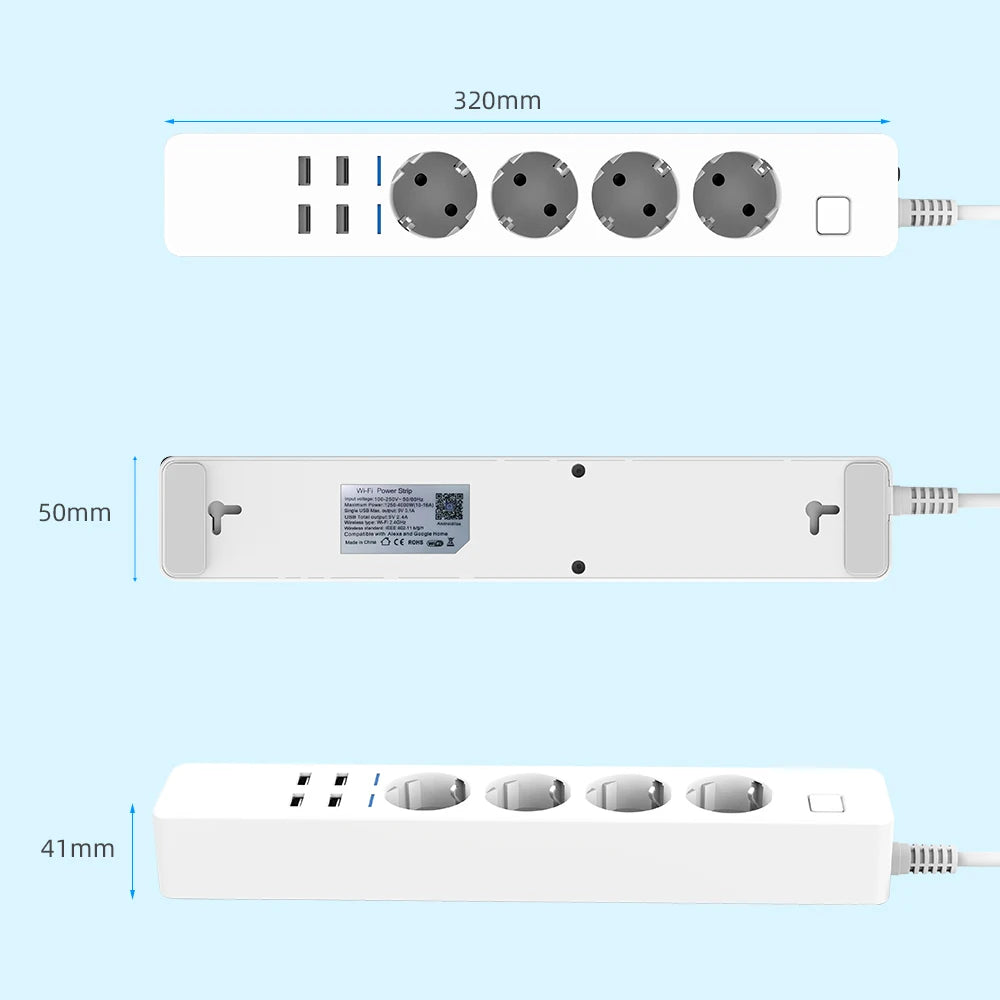 Multiprise connectée WiFi 4 prises + 4 USB - Programmable, compatible Alexa et Google Home