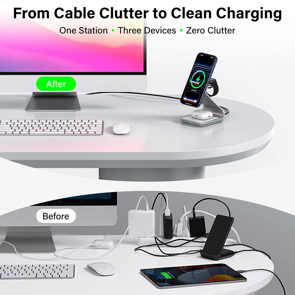 Station de charge magnétique 3-en-1 BONOLA — iPhone, Apple Watch, AirPods