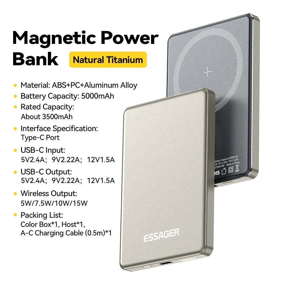 Batterie externe magnétique sans fil 5000mAh - compatible MagSafe