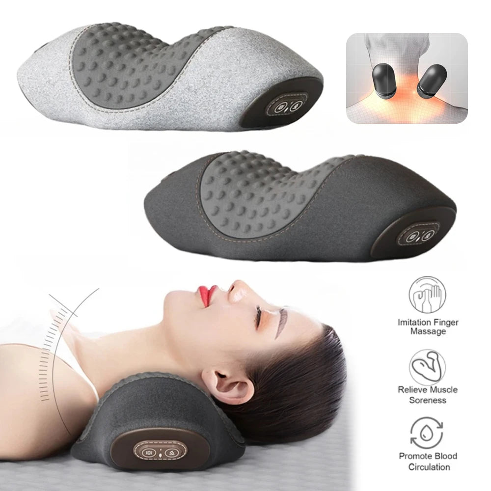 Oreiller masseur de cou électrique - Traction cervicale, chaleur et vibration