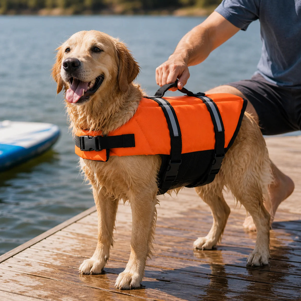 Gilet de sauvetage réfléchissant pour chien - Veste de natation flottaison renforcée avec poignée de secours