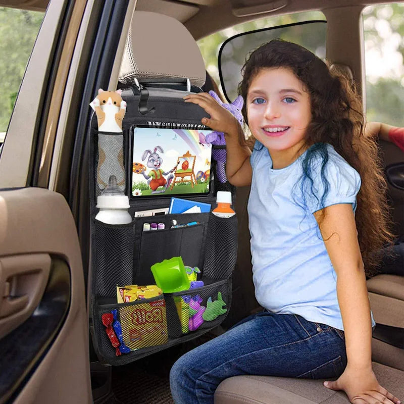 Organisateur de siège arrière avec support tablette tactile, rangement auto multipoches