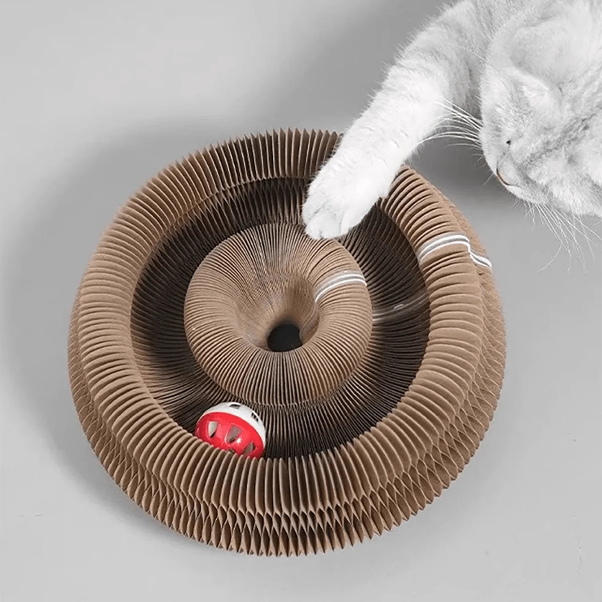 Griffoir pliant en carton pour chat - Multi-niveaux avec clochette et herbe à chat