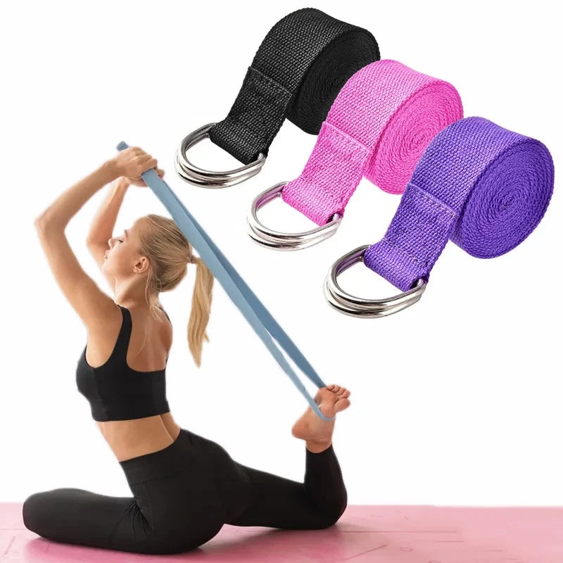 Sangle d'étirement yoga 183cm - Ceinture fitness réglable en coton, D-ring, pilates et stretching