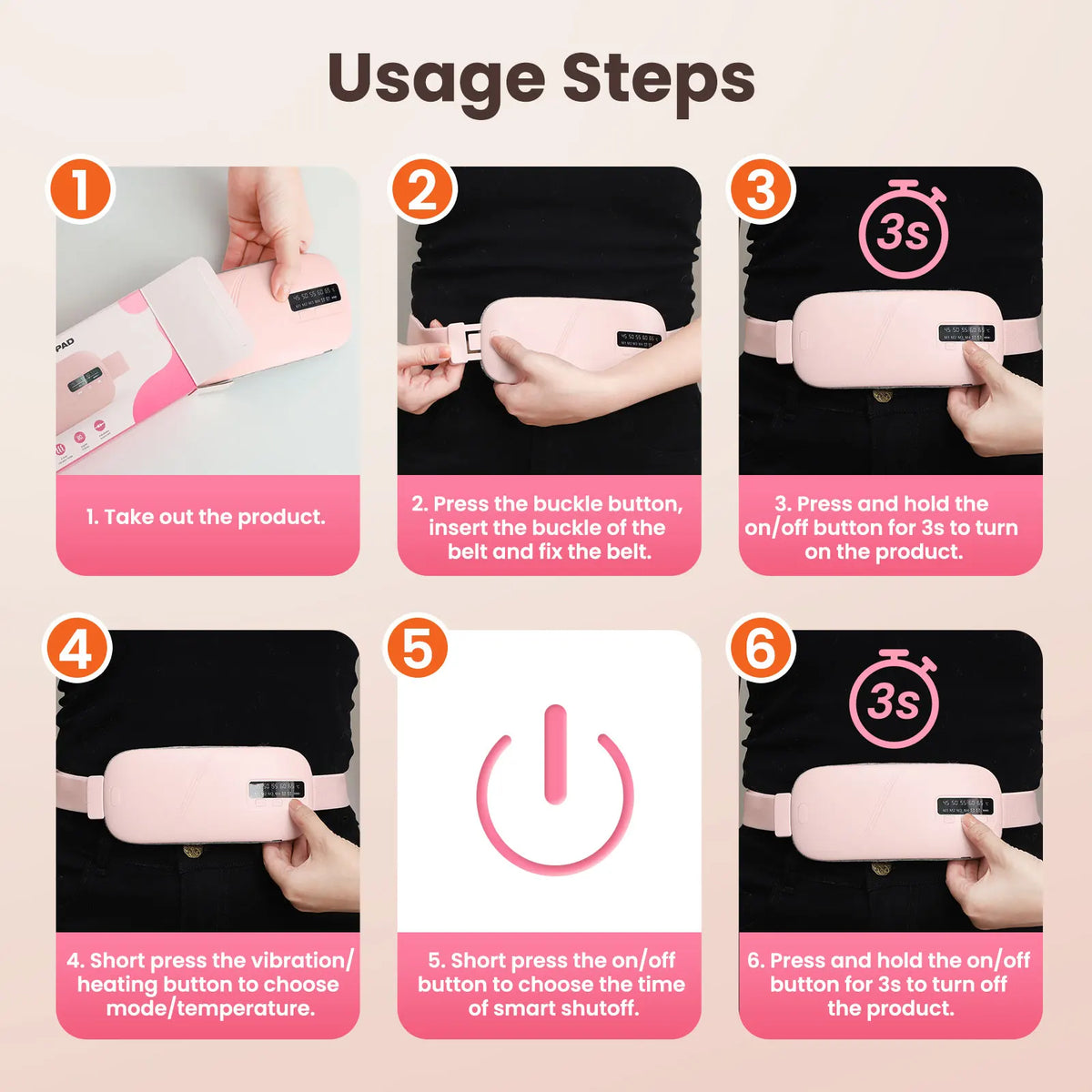 Ceinture chauffante menstruelle - 4 modes, vibration et chaleur, soulagement des règles douloureuses