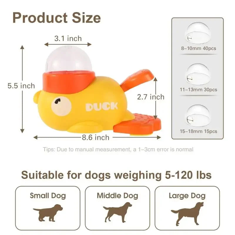 Jouet interactif 2-en-1 distributeur de friandises pour chien - Design canard, alimentation lente