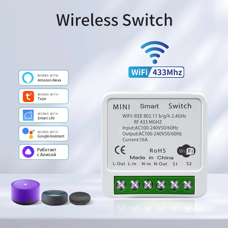 Interrupteur WiFi intelligent pour éclairage - Sans fil RF 433MHz, compatible Alexa et Google Home