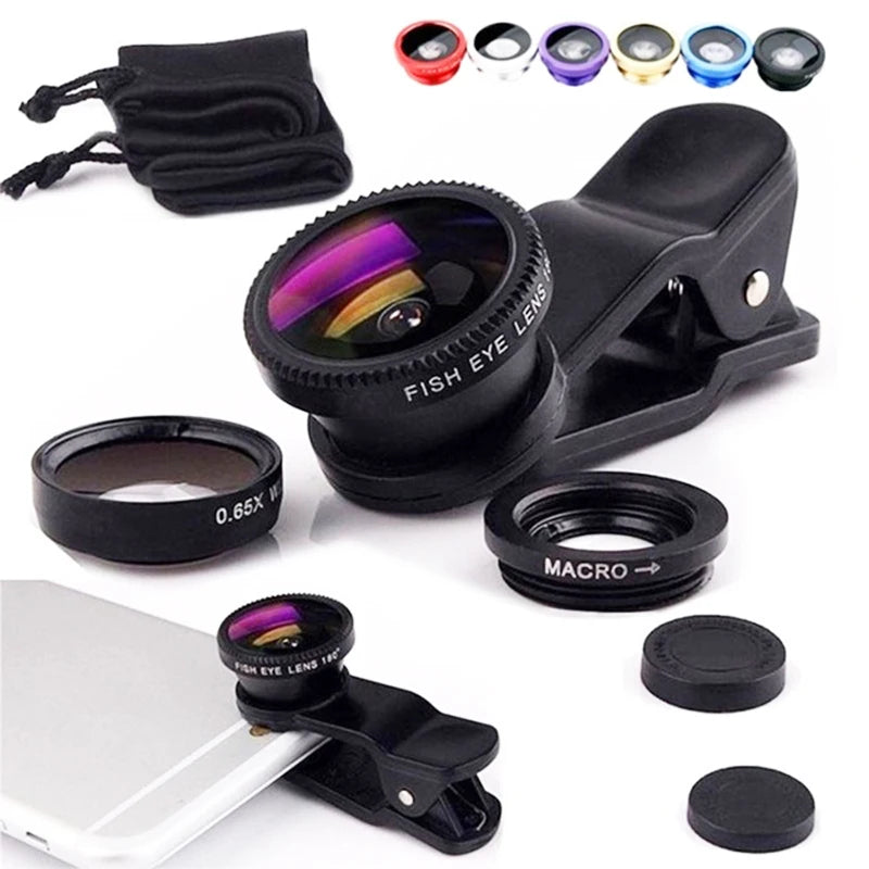 Kit 3 lentilles smartphone - fisheye, grand-angle, macro