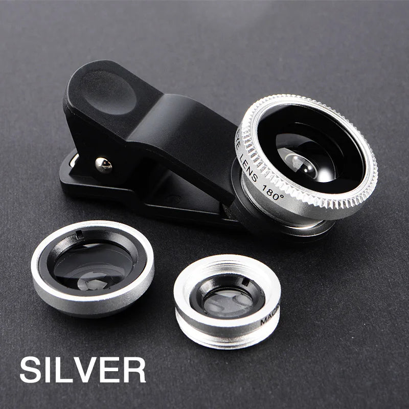 Kit 3 lentilles smartphone - fisheye, grand-angle, macro