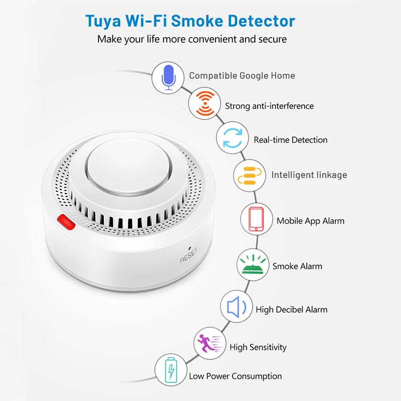 Détecteur de fumée intelligent WiFi - Protection incendie, alarme 85dB, application Smart Life
