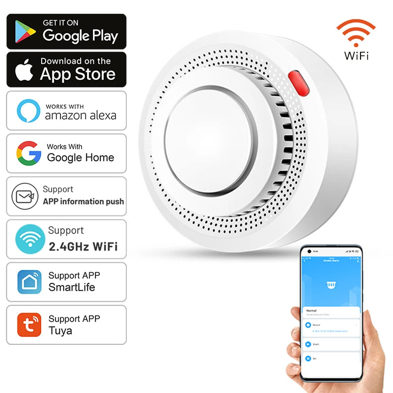 Détecteur de fumée intelligent WiFi - Protection incendie, alarme 85dB, application Smart Life