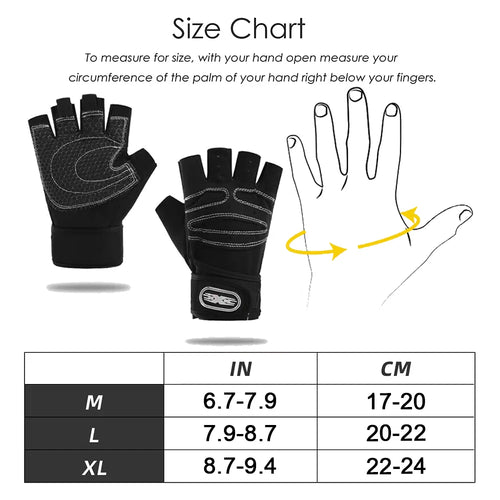 Fingerless fitness training gloves - Wrist strap, bodybuilding and weightlifting