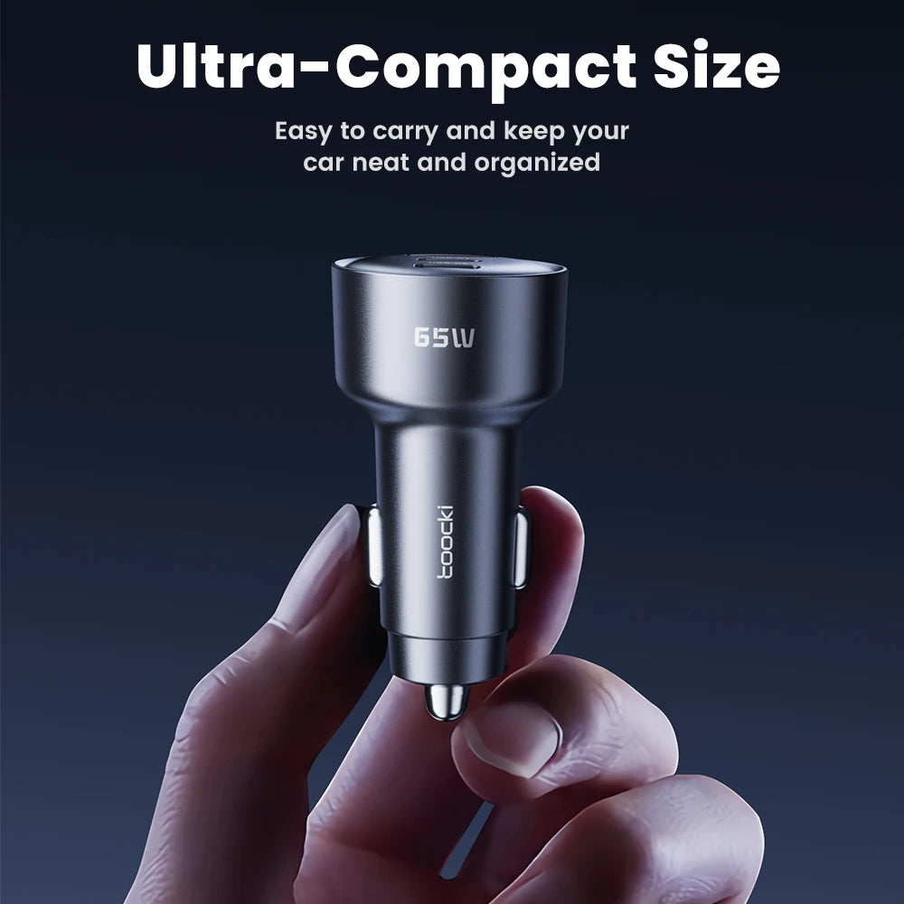 Chargeur de voiture Toocki 65W — 3 ports USB-C, charge rapide PD/QC