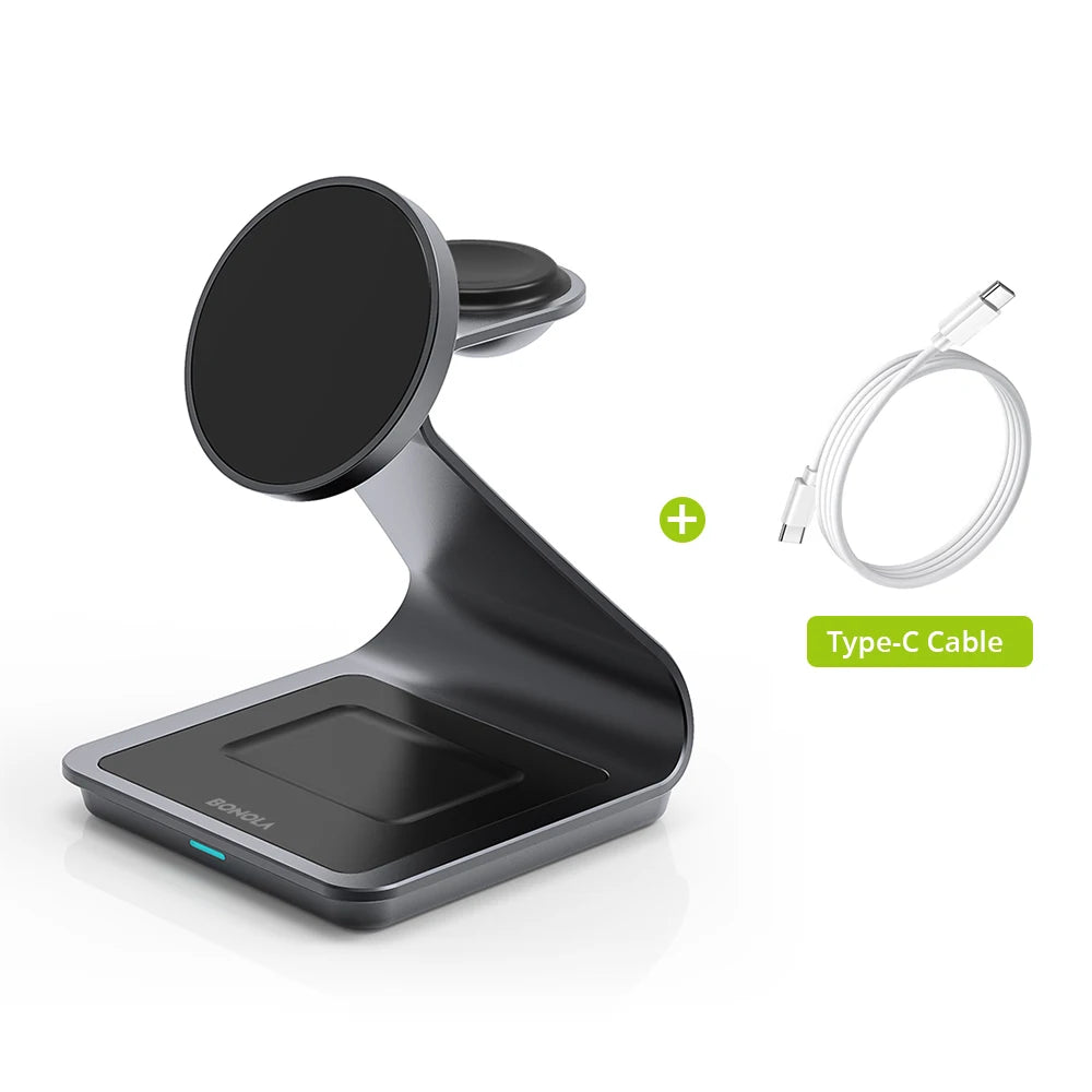Station de charge magnétique 3-en-1 BONOLA — iPhone, Apple Watch, AirPods