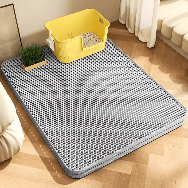 Tapis de litière pour chat étanche antidérapant - Double couche, piège les grains, protège le sol