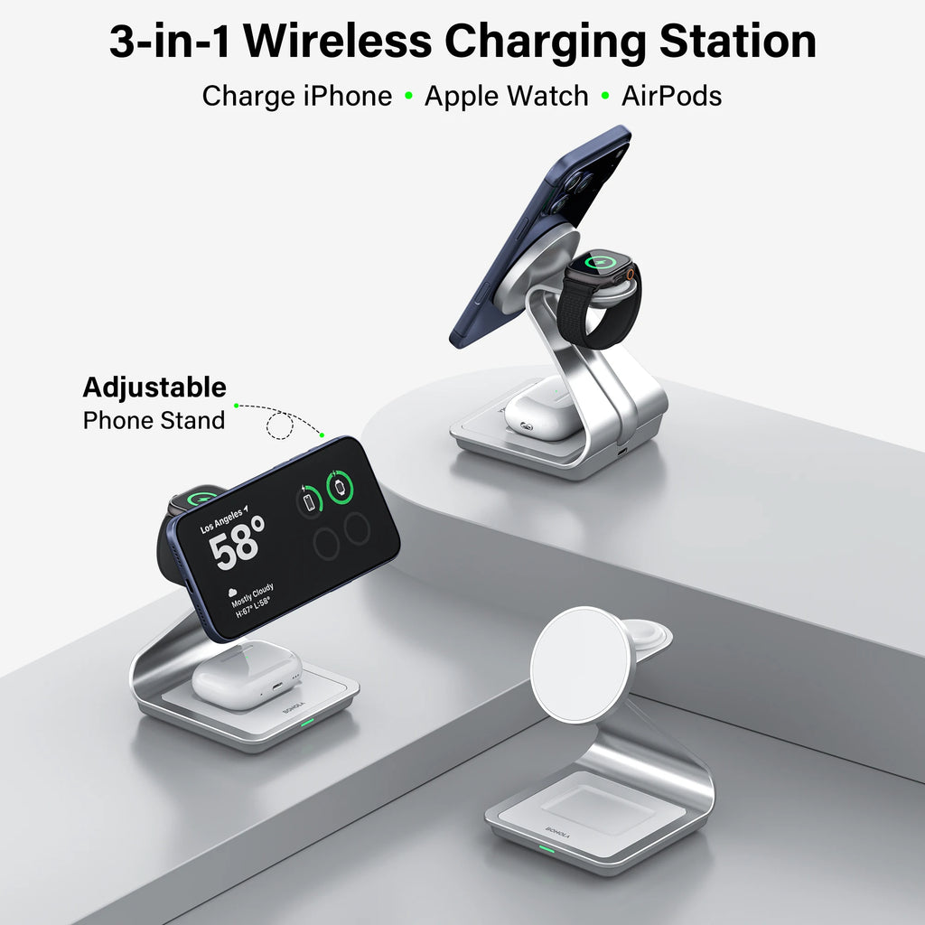 Station de charge magnétique 3-en-1 BONOLA — iPhone, Apple Watch, AirPods