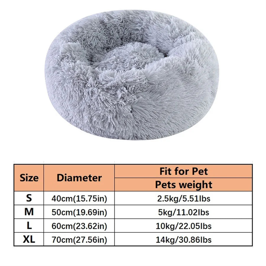 Coussin donut moelleux pour chat et chien - Lit rond en fausse fourrure, effet calmant