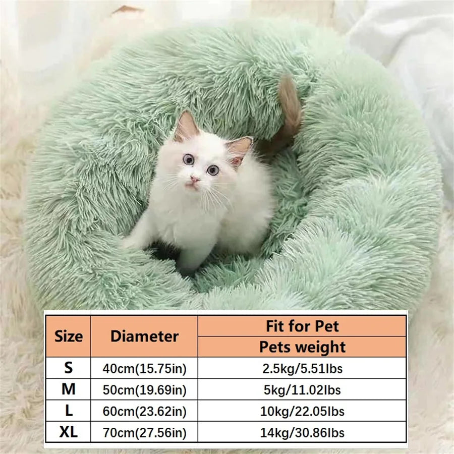 Coussin donut moelleux pour chat et chien - Lit rond en fausse fourrure, effet calmant