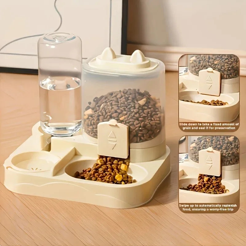 Distributeur automatique de croquettes 2-en-1 - Eau et nourriture sèche pour chat et petit chien