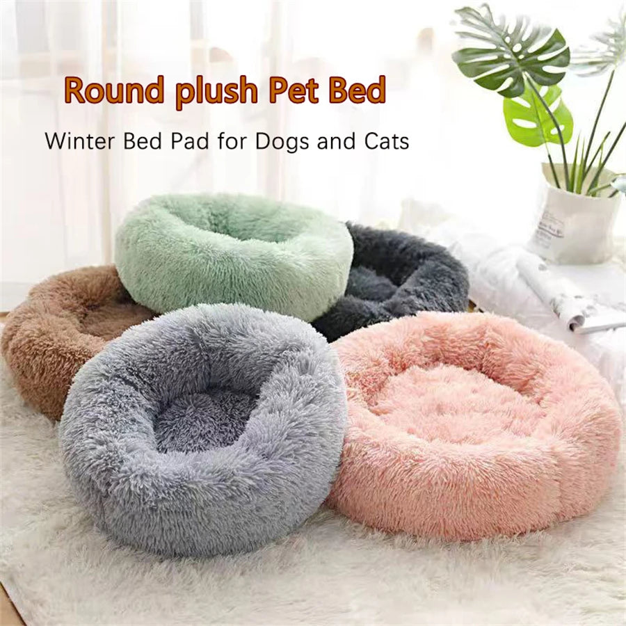Coussin donut moelleux pour chat et chien - Lit rond en fausse fourrure, effet calmant