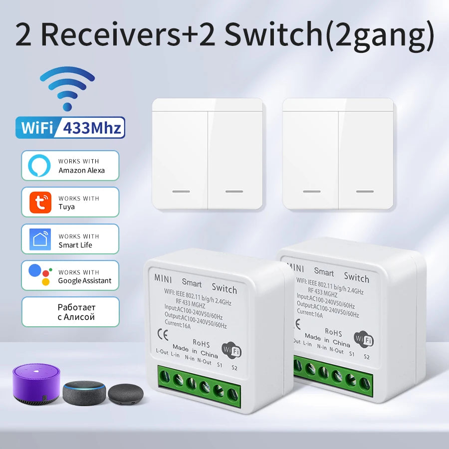 Interrupteur WiFi intelligent pour éclairage - Sans fil RF 433MHz, compatible Alexa et Google Home