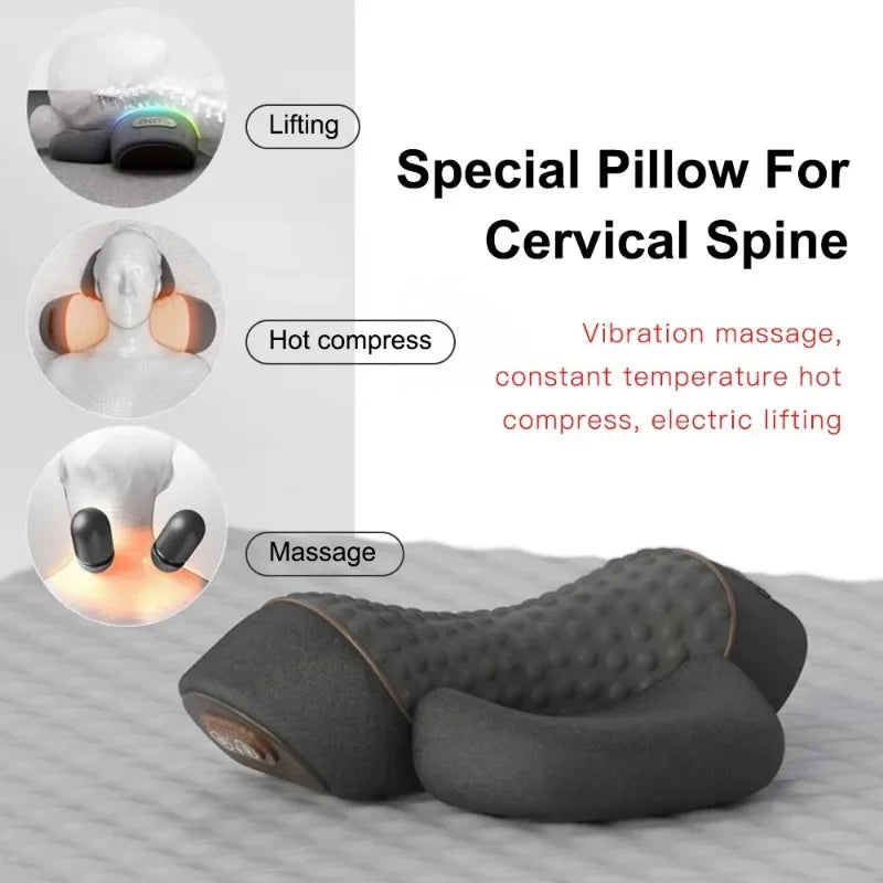 Oreiller masseur de cou électrique - Traction cervicale, chaleur et vibration