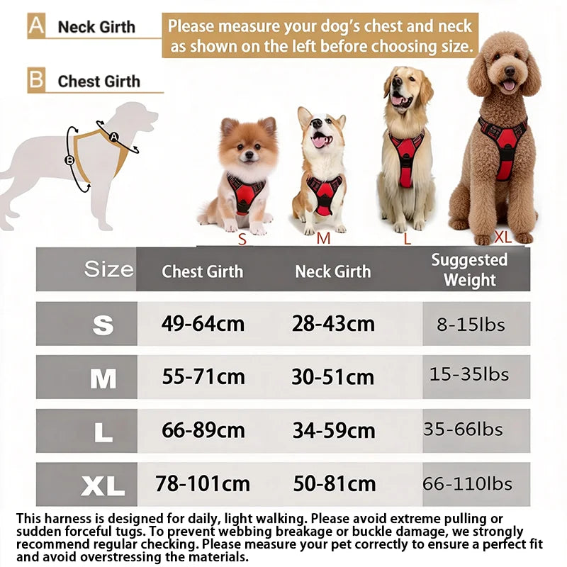 Harnais pour chien réglable anti-traction - Clip avant, poignée réfléchissante, chiens moyens à grands