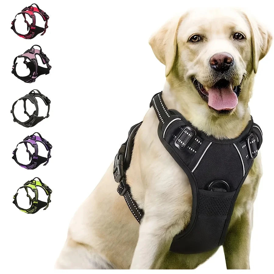 Harnais pour chien réglable anti-traction - Clip avant, poignée réfléchissante, chiens moyens à grands
