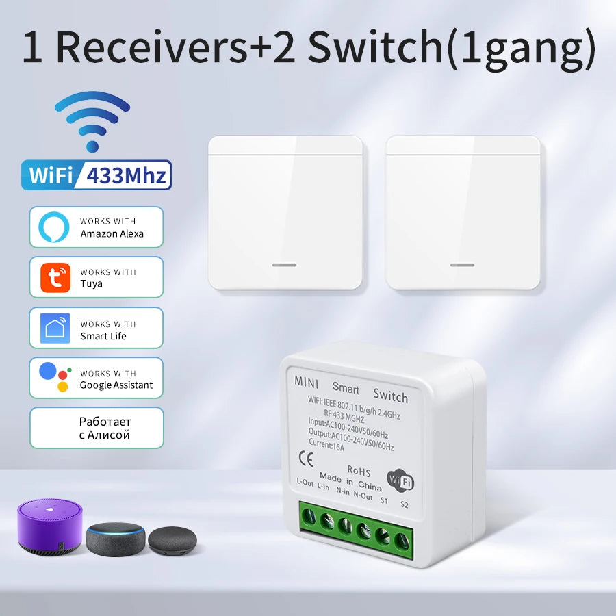 Interrupteur WiFi intelligent pour éclairage - Sans fil RF 433MHz, compatible Alexa et Google Home