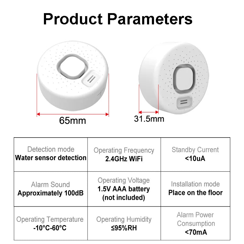 Détecteur de fuite d'eau WiFi intelligent - Alarme sonore haute intensité, alerte à distance via application