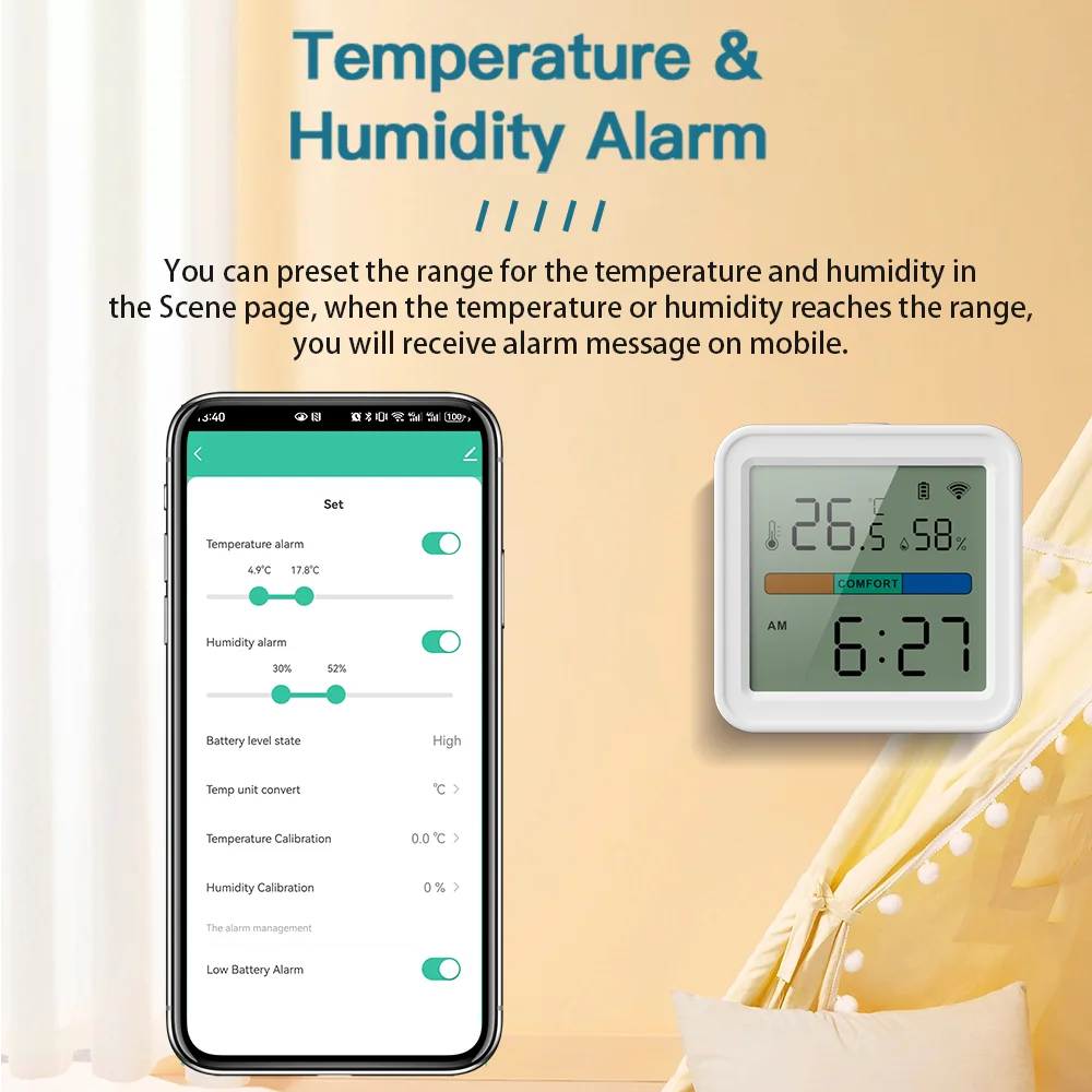Capteur de température et d'humidité WiFi - Écran rétroéclairé, compatible Alexa et Google Home