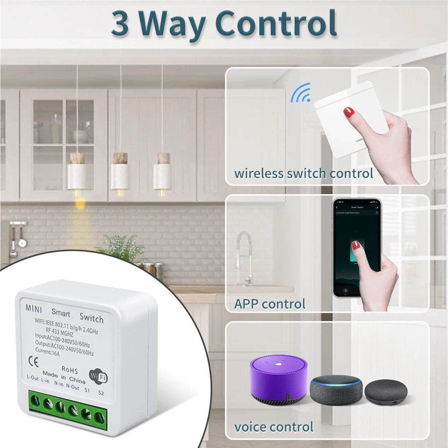Interrupteur WiFi intelligent pour éclairage - Sans fil RF 433MHz, compatible Alexa et Google Home