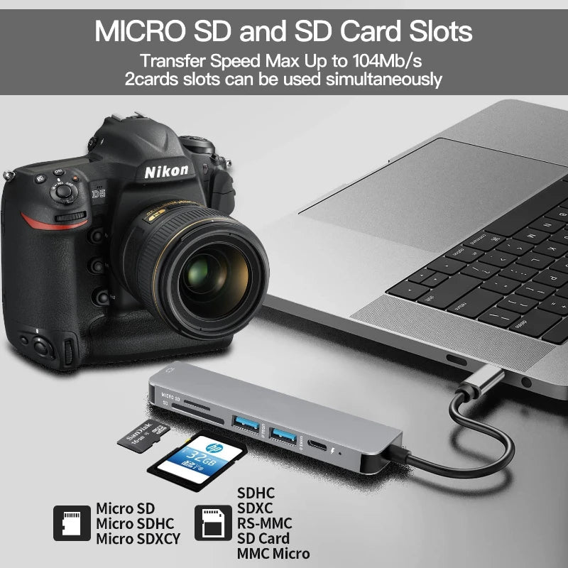 Hub USB-C 6-en-1 vers HDMI 4K — station multiport pour PC portable et tablette