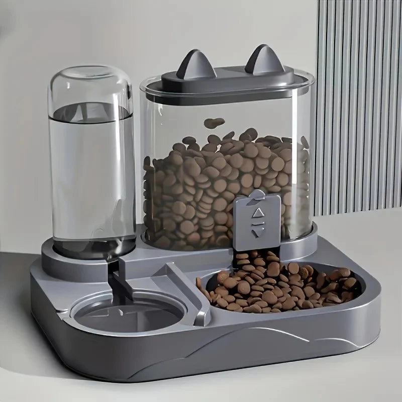 Distributeur automatique de croquettes 2-en-1 - Eau et nourriture sèche pour chat et petit chien
