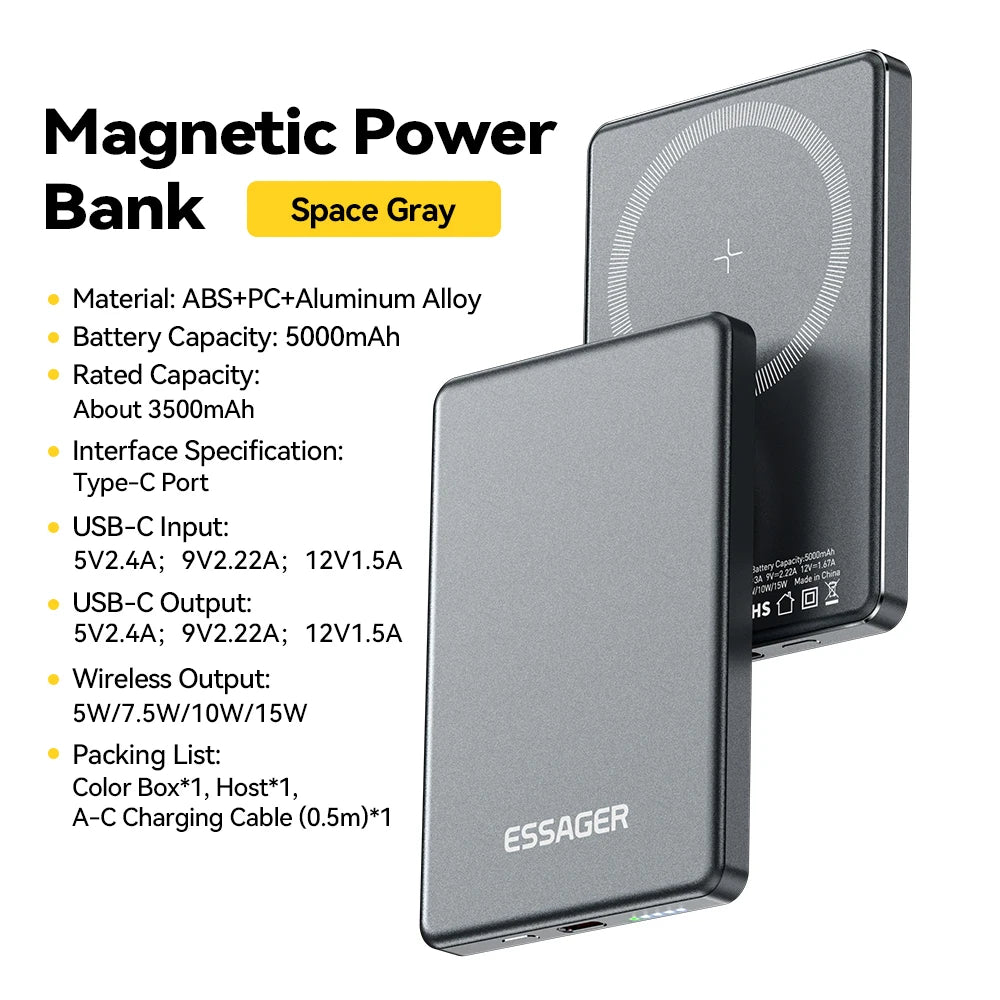 Batterie externe magnétique sans fil 5000mAh - compatible MagSafe