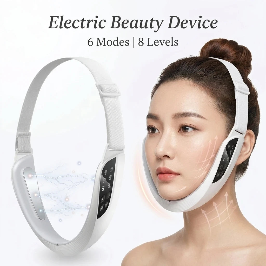 Appareil de lifting facial électrique - 6 modes, 8 niveaux, raffermissant anti double menton, soin de la peau
