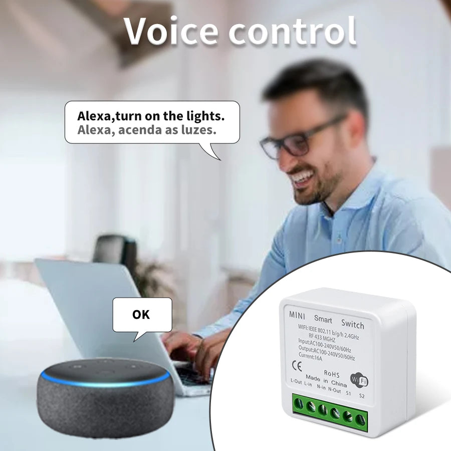 Interrupteur WiFi intelligent pour éclairage - Sans fil RF 433MHz, compatible Alexa et Google Home