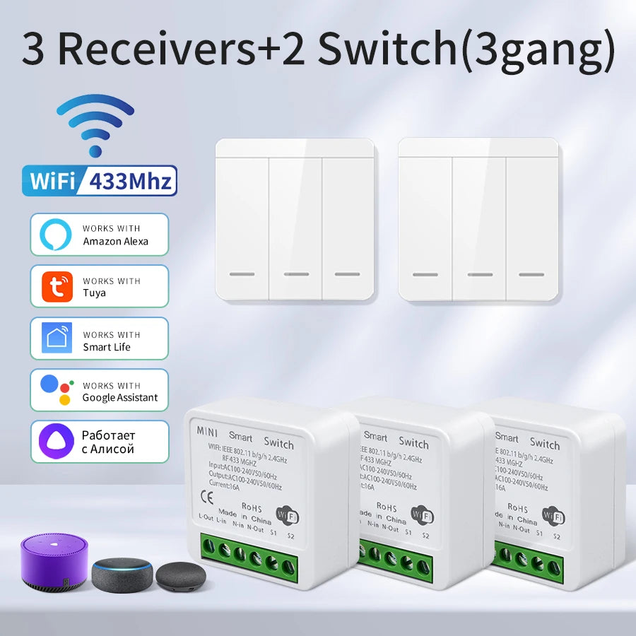 Interrupteur WiFi intelligent pour éclairage - Sans fil RF 433MHz, compatible Alexa et Google Home