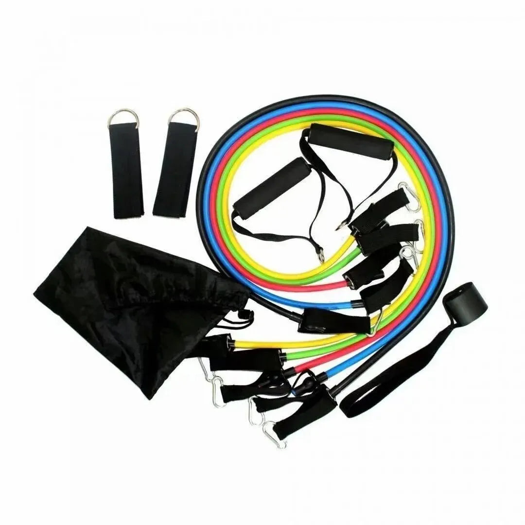 Kit 11 pièces bandes de résistance élastiques - Poignées, sangles chevilles, ancrage de porte et sac de transport