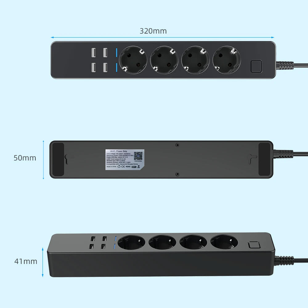 Multiprise connectée WiFi 4 prises + 4 USB - Programmable, compatible Alexa et Google Home