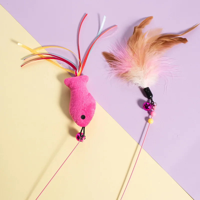 Kit 2 jouets teaser pour chat - Baguette à plumes interactive
