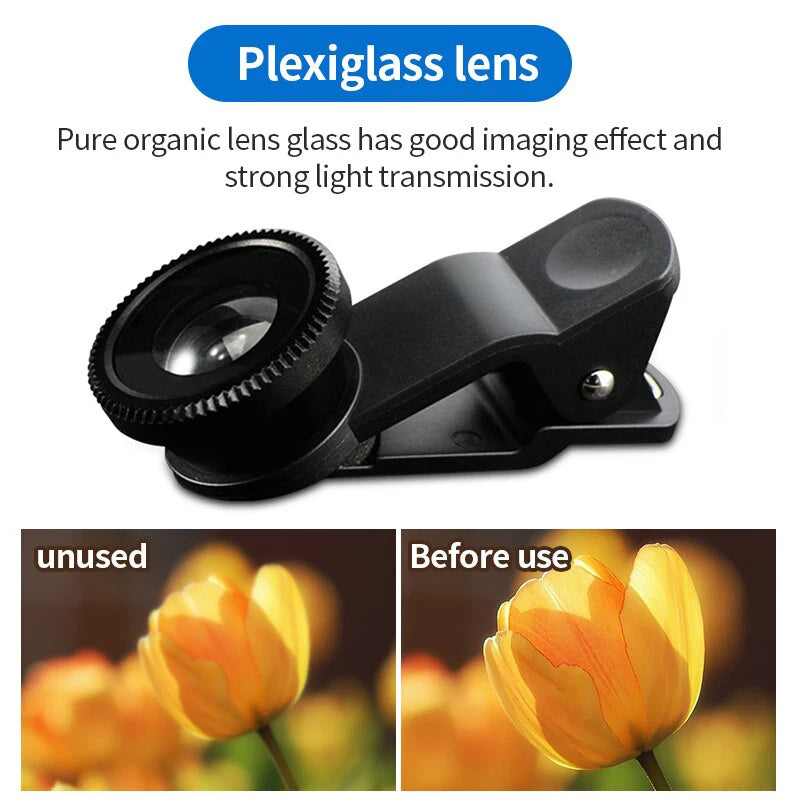 Kit 3 lentilles smartphone - fisheye, grand-angle, macro