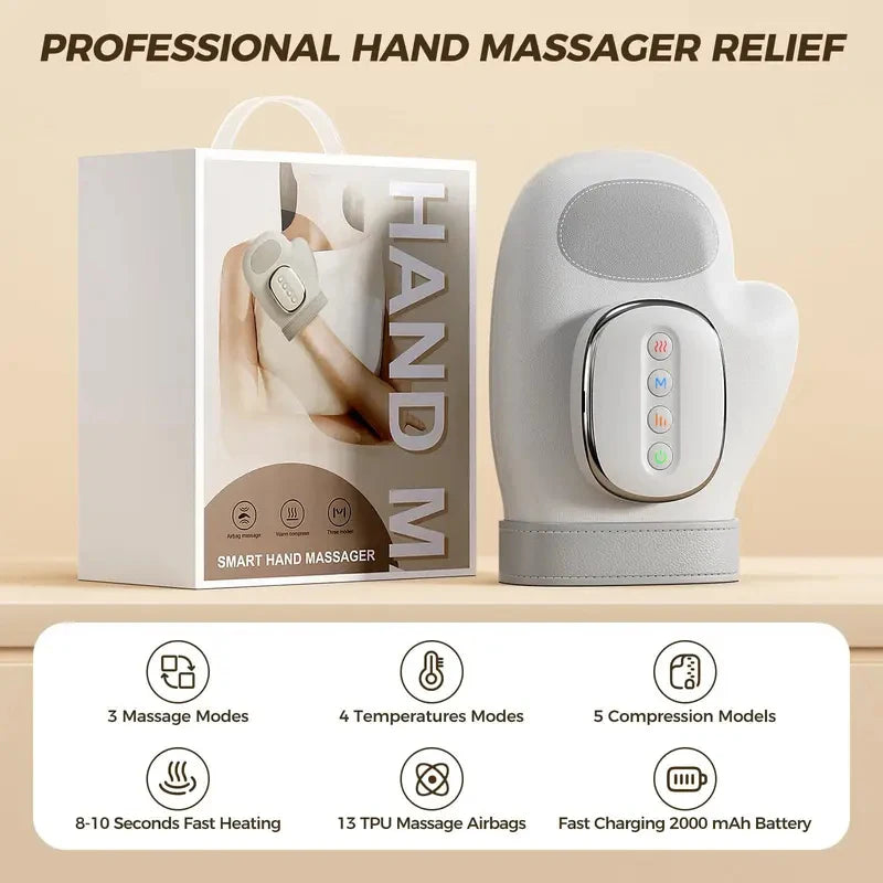 Gants de massage électriques pour les mains - Airbag, vibration et chaleur, canal carpien